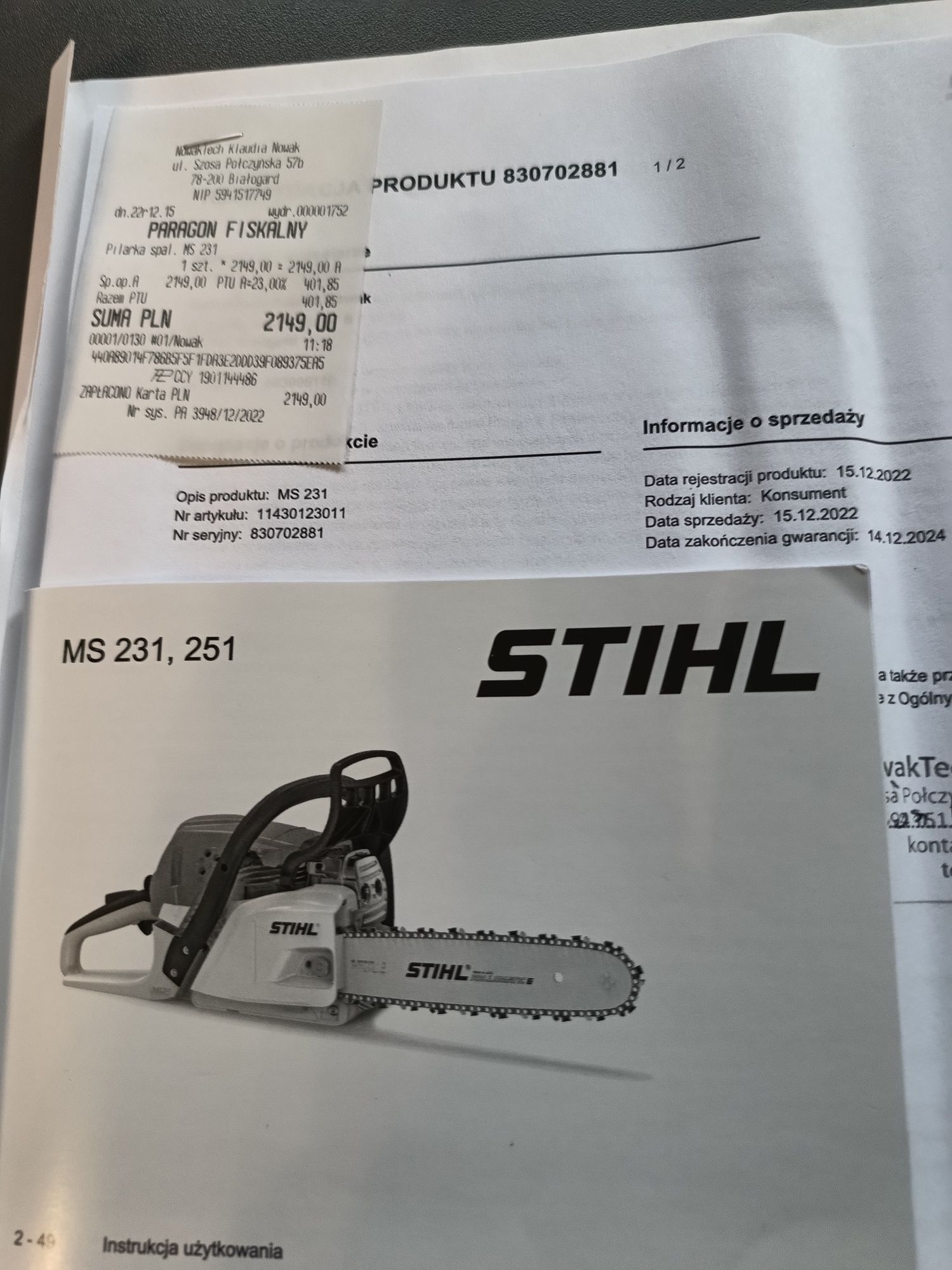 Stihl 231 Polecam