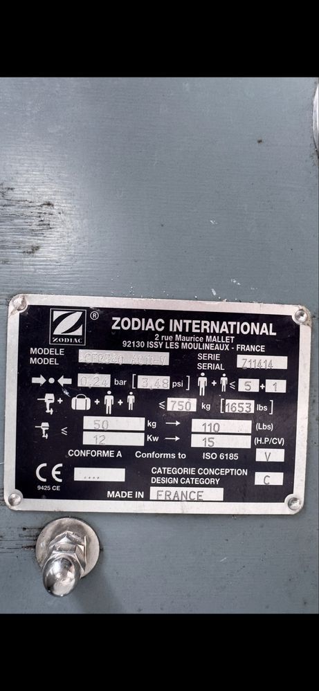 Ponton Zodiac-cfr340 w bardzo dobrym stanie