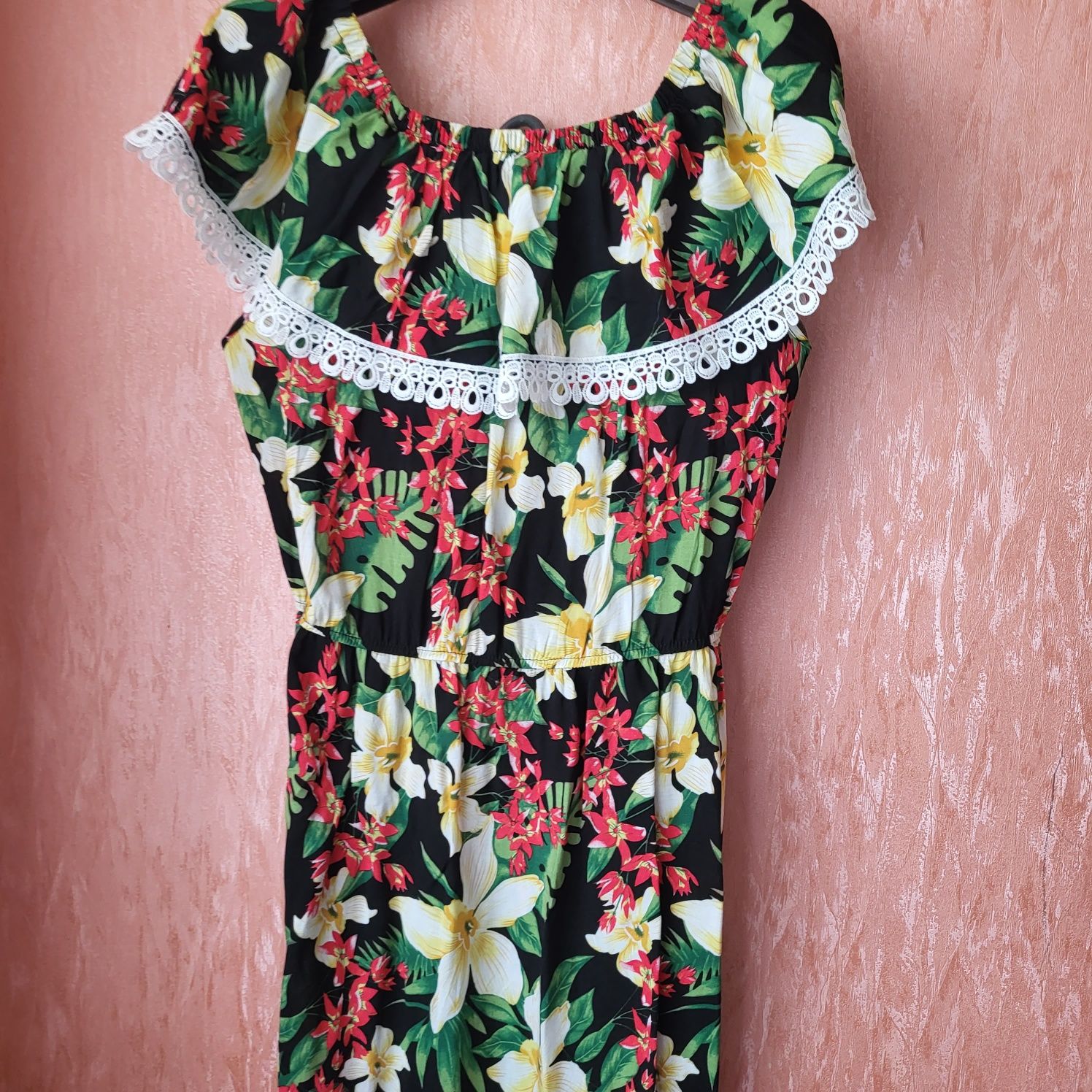 Платье сарафан с воланом резинкой на плечах L-XL коттон штапель