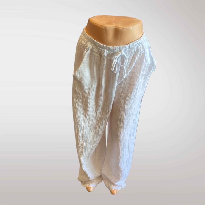 Spodnie Damskie 100% Bawełna Szerokie na Lato Białe