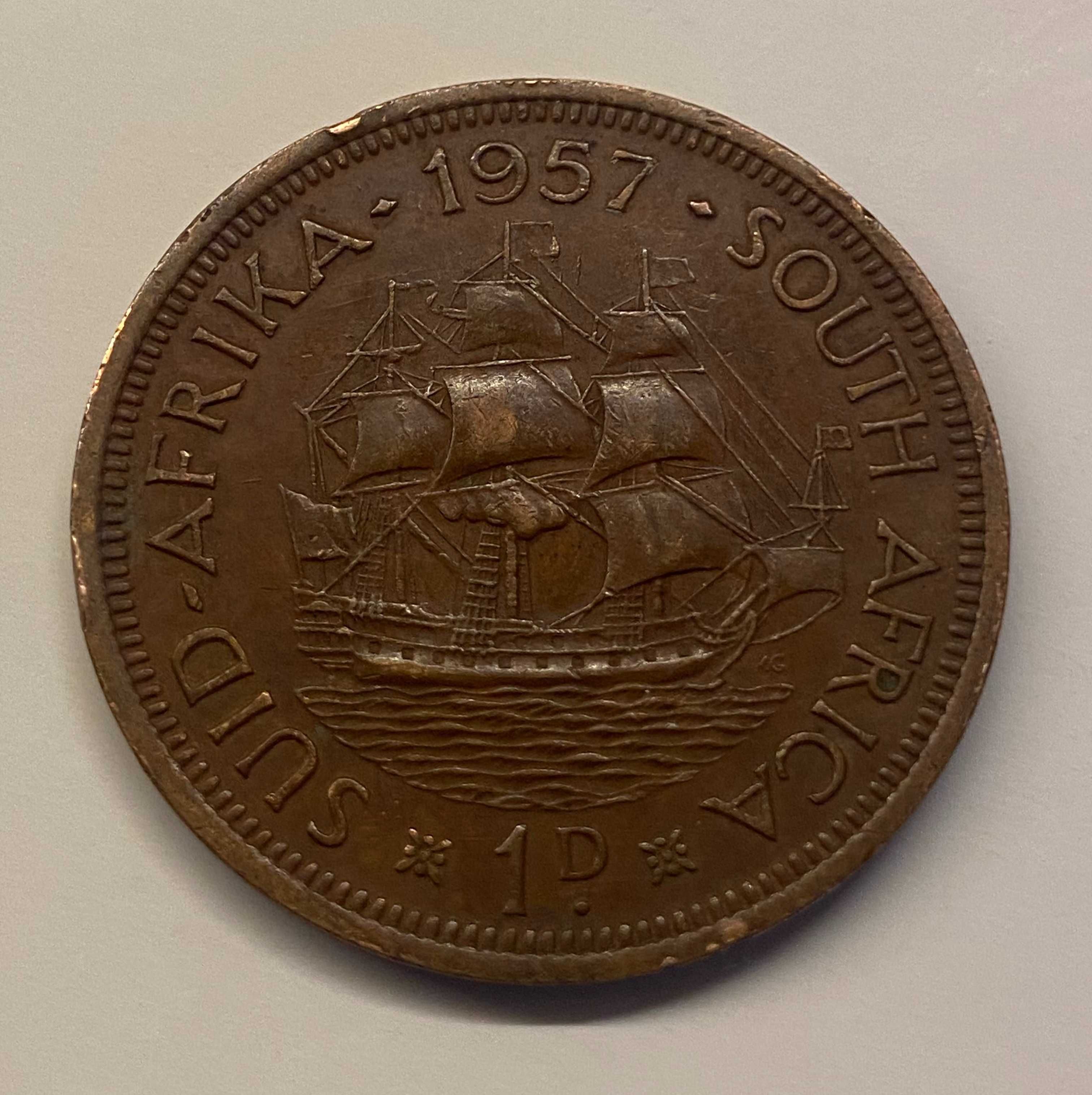 Moeda de 1 cêntimo sul-africana de 1957