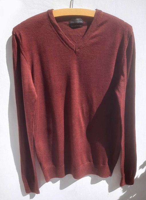 ZARA lekki sweter 100% wełny extra fine dekolt V r.M