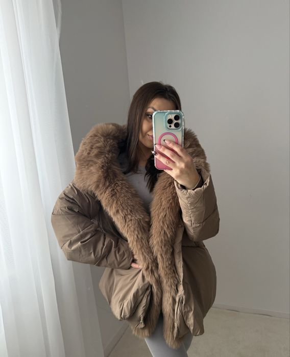 Kurtka z futerkiem S parka oversize kaptur