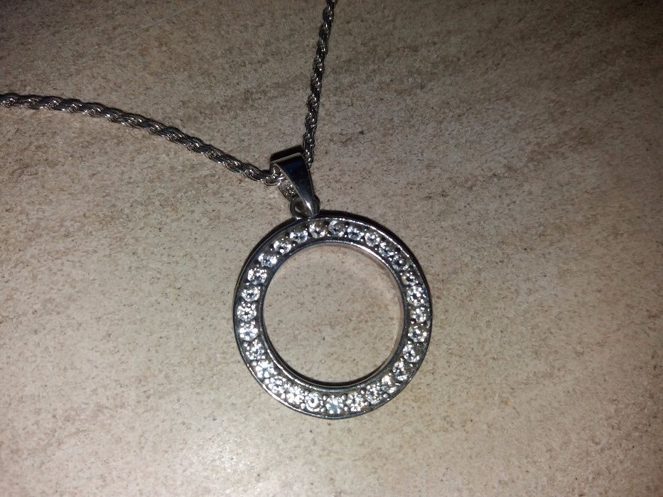 Naszyjnik srebrny z kołem łańcuszek kółko koło z cyrkoniami zawieszka