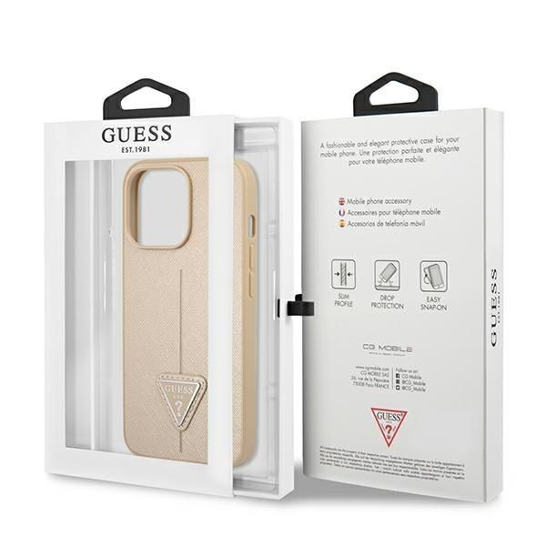 Etui Guess Saffiano Triangle Logo do iPhone 14 Pro 6,1'' - Beżowe