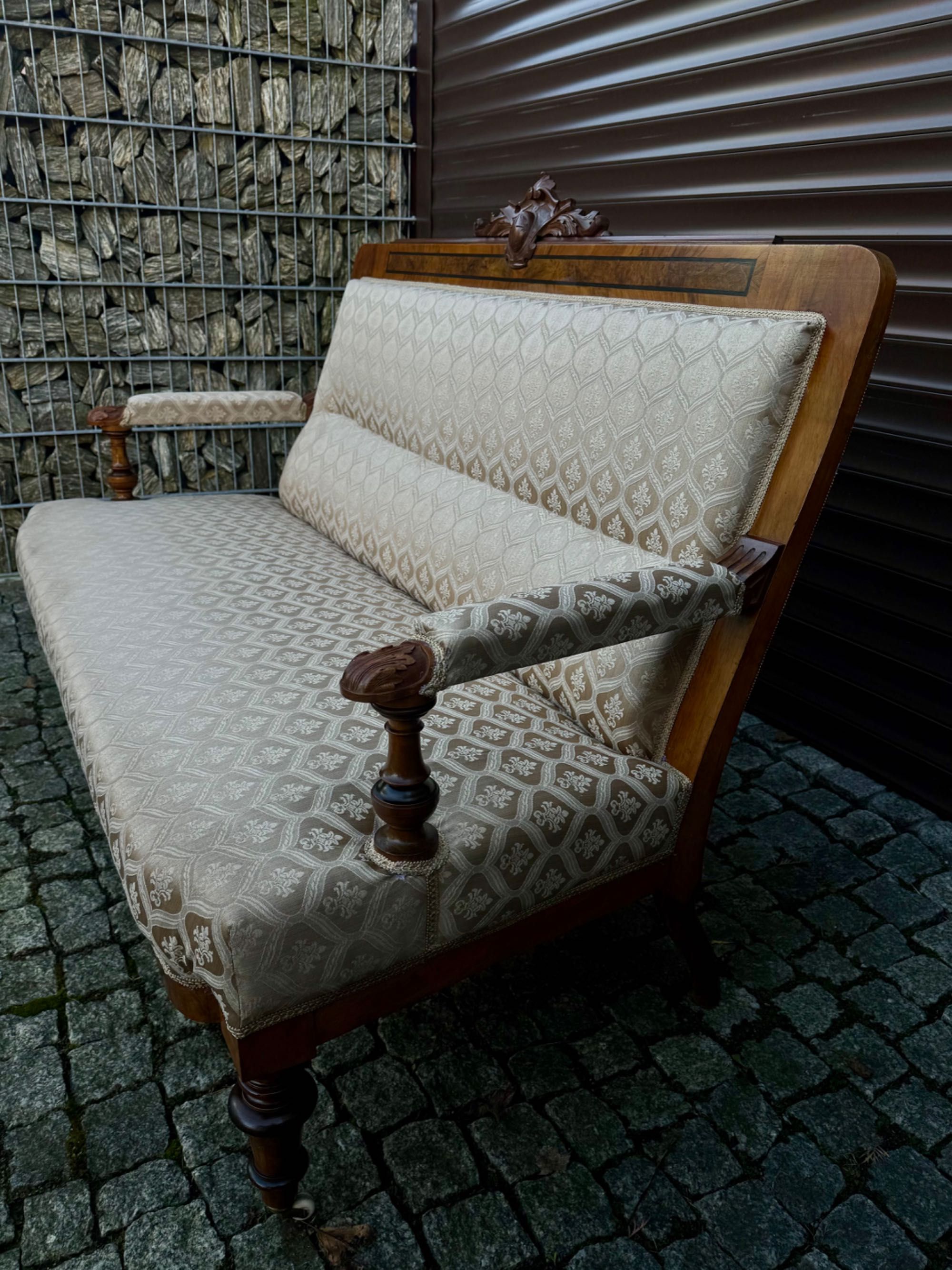 Soft eklektyczna kanapa ala ludwikowska antyk XIX w orzechowa 100 lat