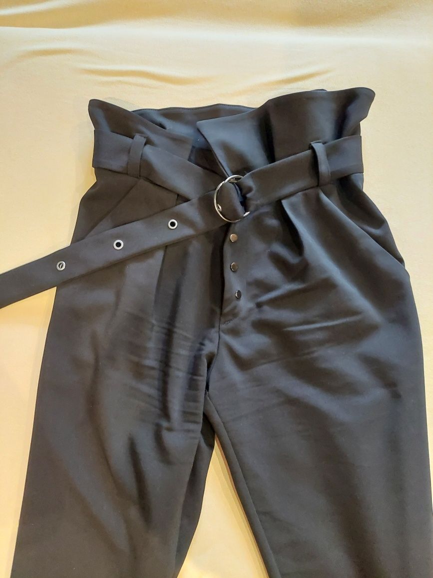 Czarne spodnie klasyczne wiązane nogawki  xs 34