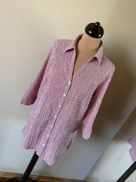 Ulla popken koszula marszczona paski czerwone tekstura xxxl 42 44