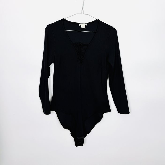 Czarne body z wiązaniem przy dekolcie L 40 H&M