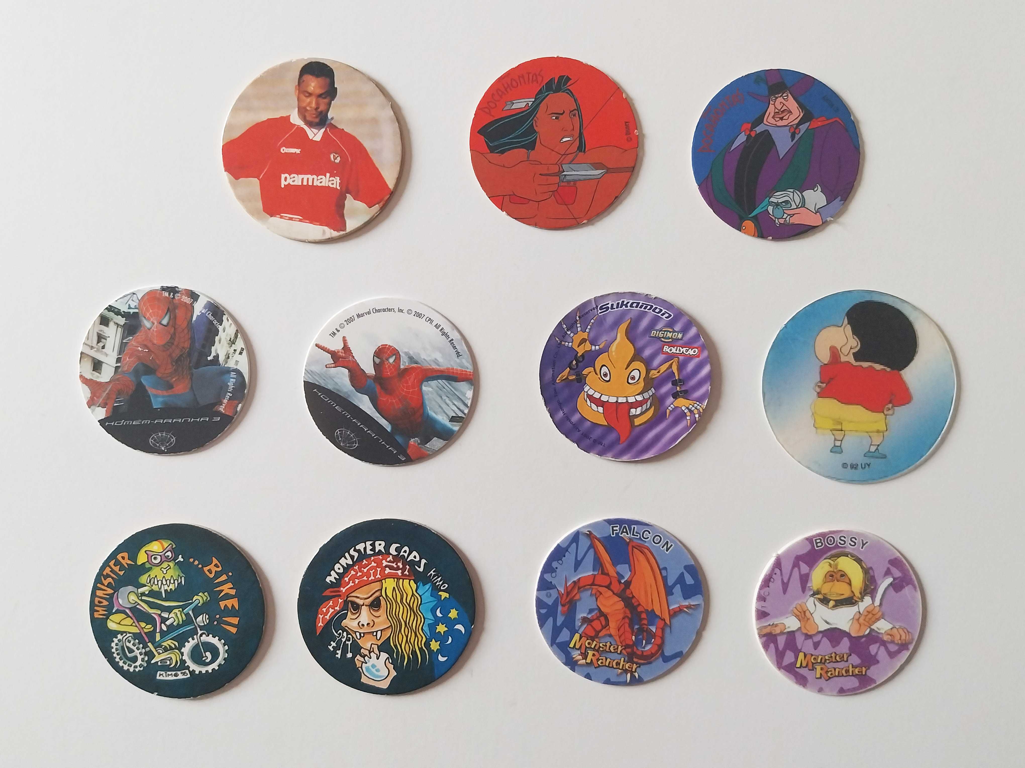 11 tazos Futebol 95-96, Pocahontas, Spider-Man, Mad, Digimon... | lote