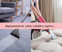 Limpeza e higienização de sofás, colchões, cadeiras , tapetes etc