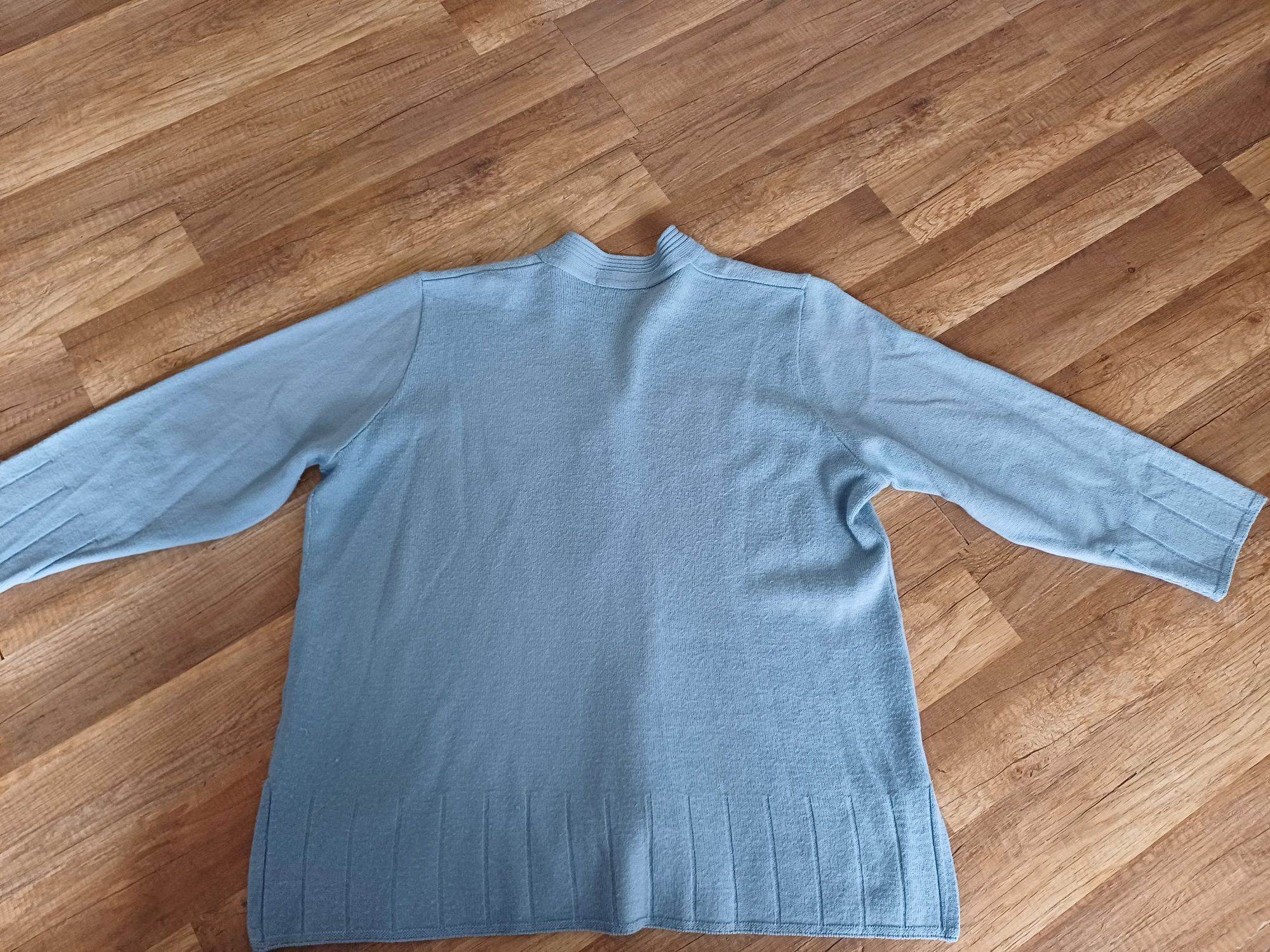 Sweter wełna merino XL niebieski damski 44 kardigan wełniany na guziki