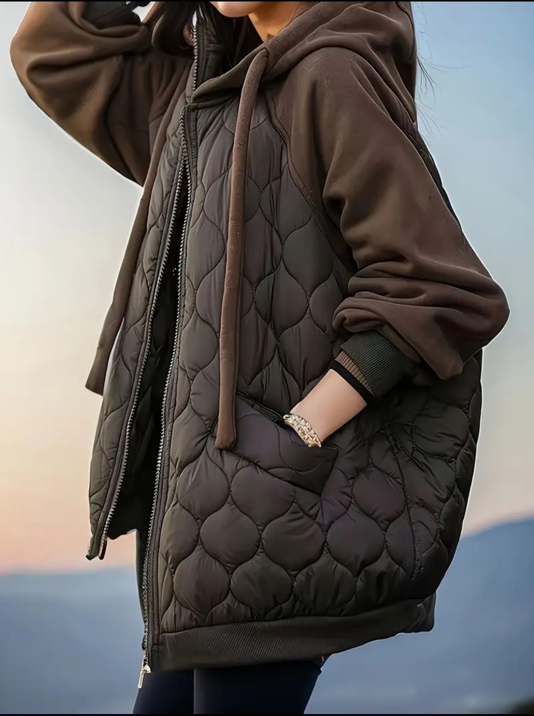 Pikowana bluza/kurtka w kolorze czekolady. XXL.