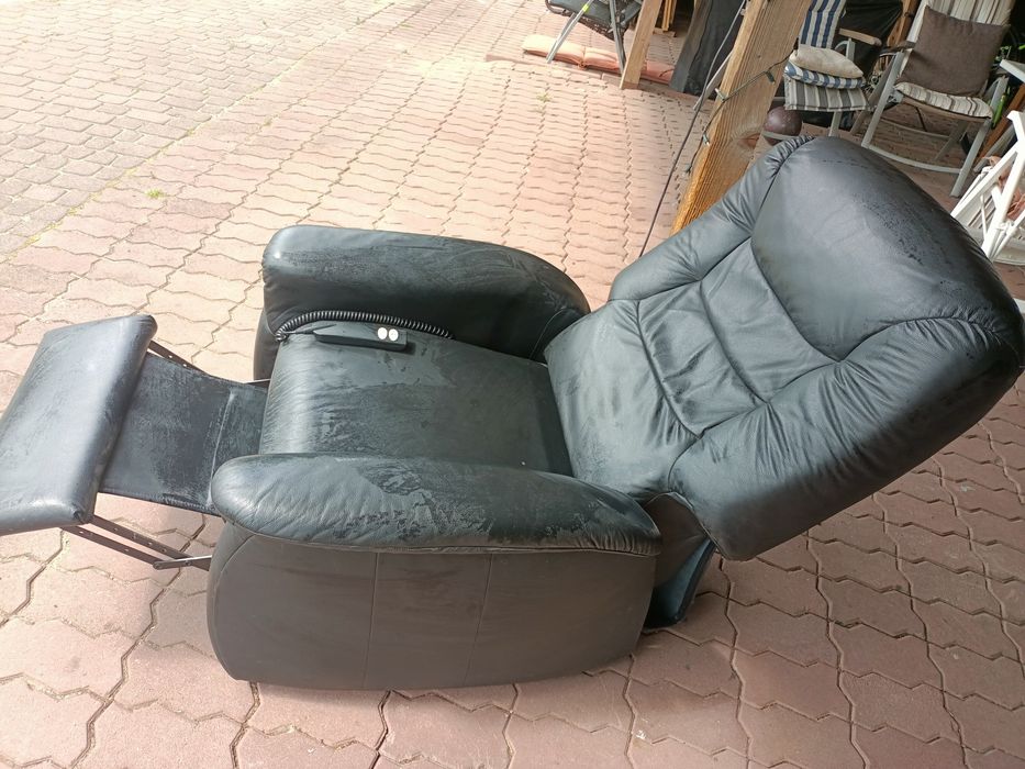 Fotel elektryczny leniwiec rozkładany skórzany skóra