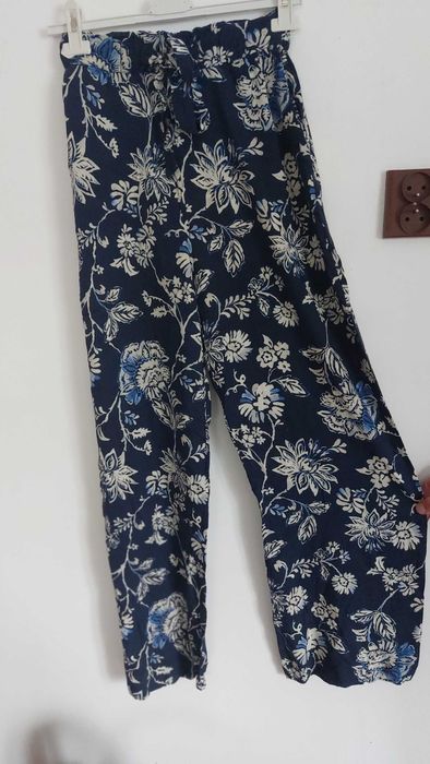 spodnie wiskoza granatowe kwiaty jak spódnica szerokie 34 H&M