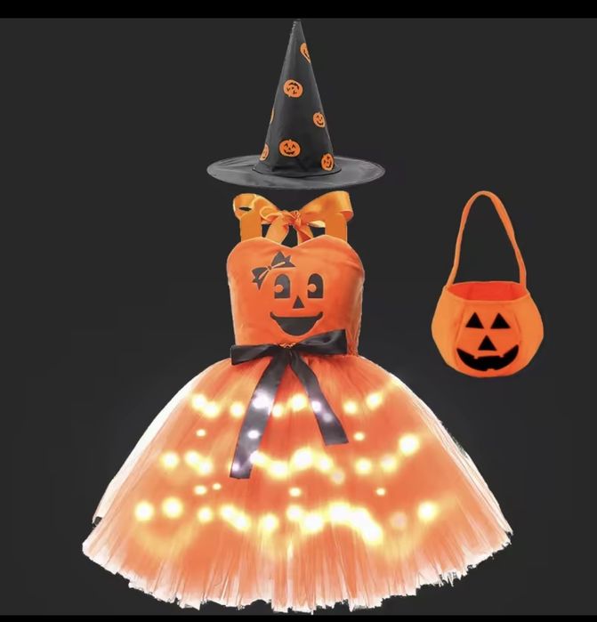 Sukienka kostium dynia Halloween dla dziewczynki podświetlana torebka