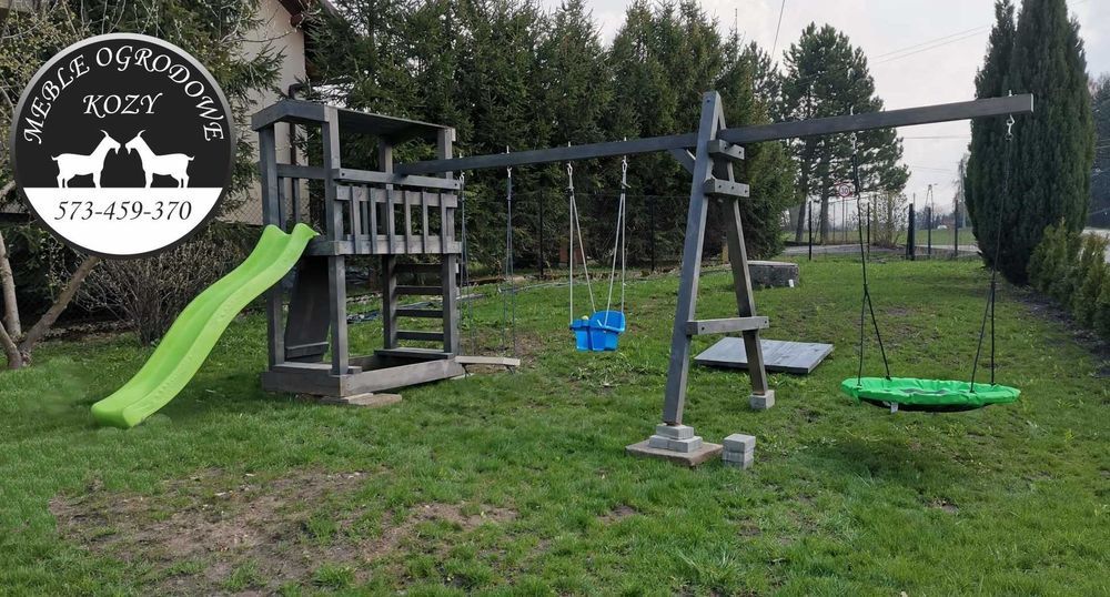 PROMKA! Drewniana huśtawka ogrodowa z grubych bali / Plac zabaw Stelaż