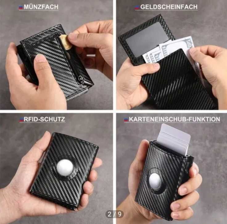 Portfel męski z włókna węglowego do AirTag RFID etui na karty kredyt.