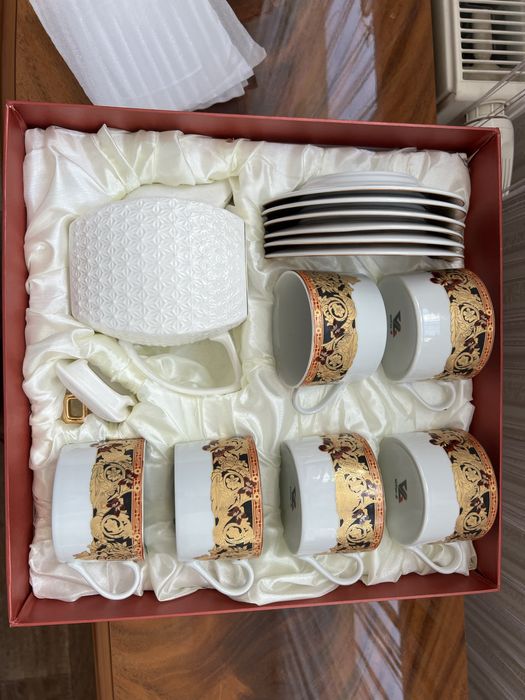 Чайний сервіз набір чайник-заварник білий чорне золото 6 персон