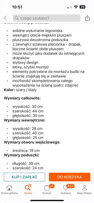 Dwie Budka półka polka dla kota wiszaca domek drapak