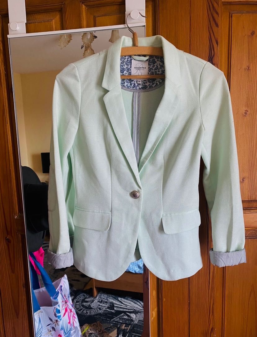 Marynarka Reserved miętowa żakiet blazer łaty guzik XS
