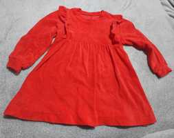 Sukienka czerwona 98-104 welur/frotka
