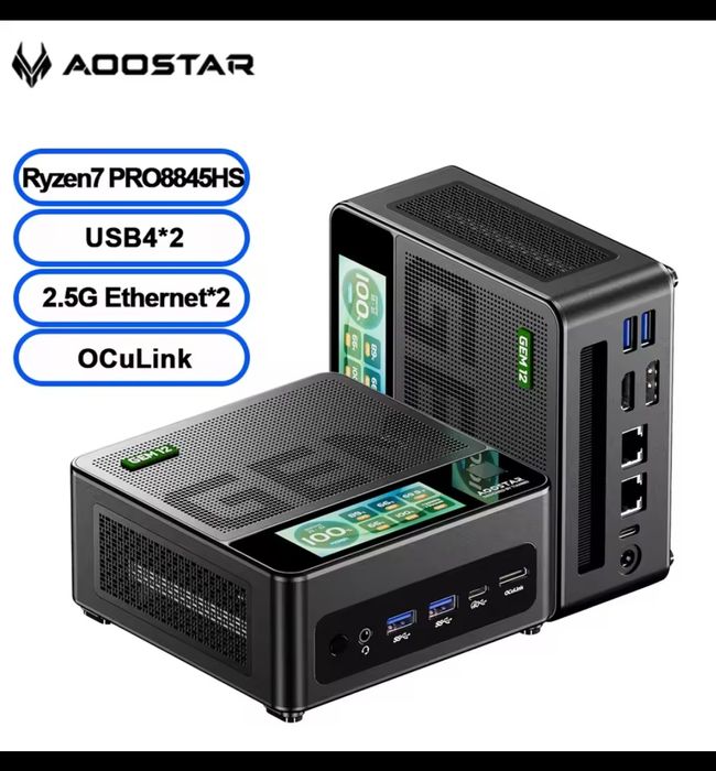 Мини ПК Aoostar GEM12+ PRO OCuLink, AMD Ryzen 7 PRO 8845HS