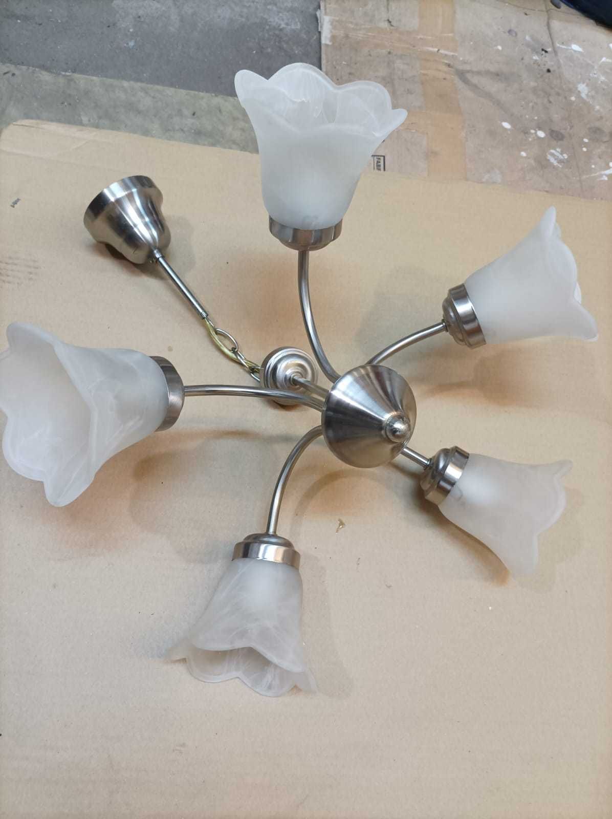 Żyrandol, lampa sufitowa 5-punktowa srebrny metal E14