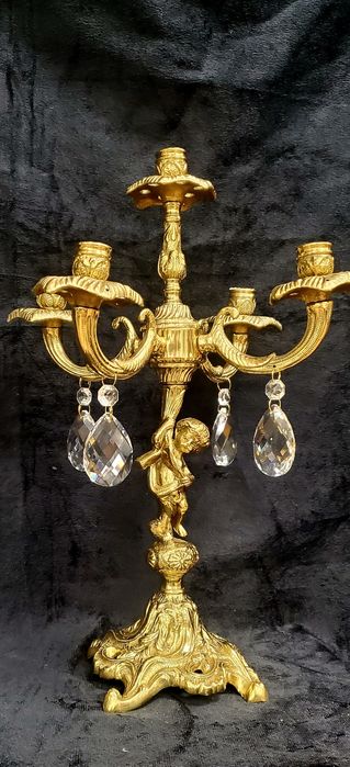 Канделябр, свічник подсвечник старовинний бронзовий на 5 свічок з криш