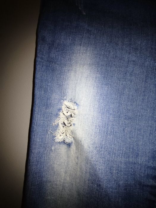 Pieces legginsy jeansowe dziury przetarcia modne 38