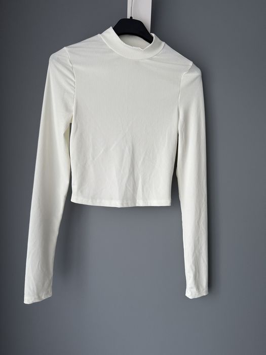 Crop top ecru dlugi rękaw ecru śmietankowa biel