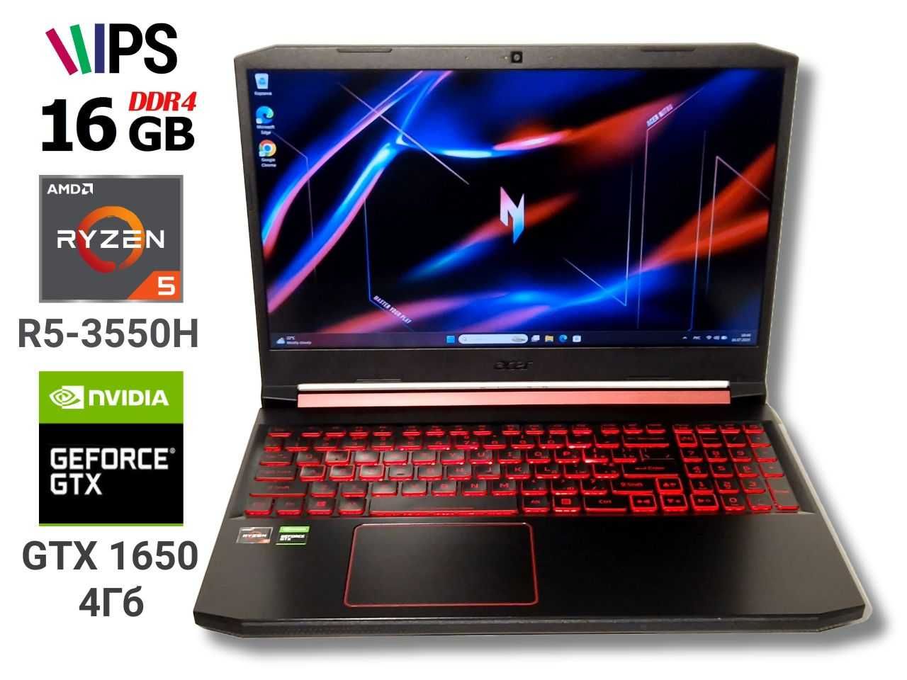 Acer Nitro 5 IPS Ryzen 5 3550H 3.7ГГц 16/256+1Тб GTX 1650 4Гб Ігровий
