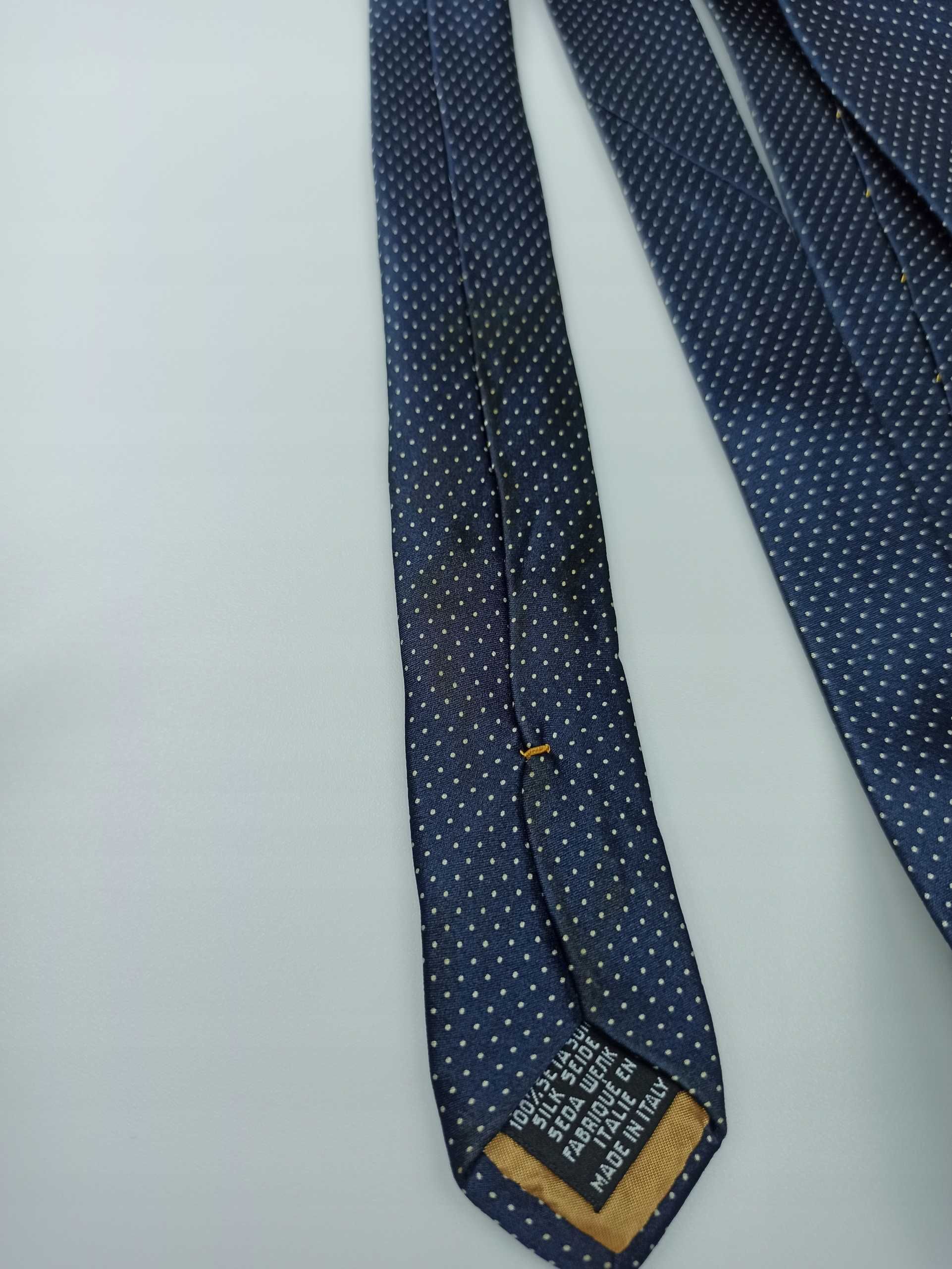 Yves Saint Laurent YSL granatowy jedwabny krawat w groszki ysl21