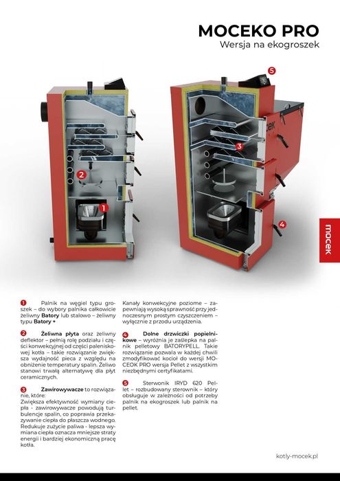 Kocioł węgiel pellet drewno piec Moceko PRO 35kW dotacje OD RĘKI ZUM