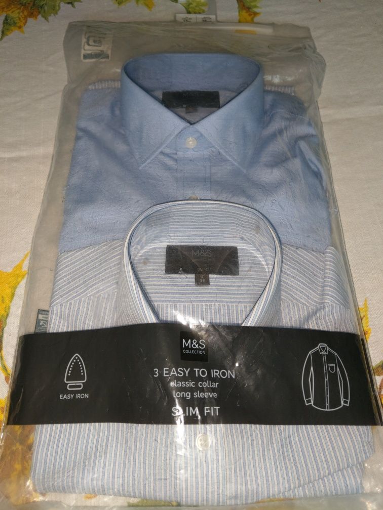 Koszula M&S, Easy Iron. Niebiesko-Biała. 38