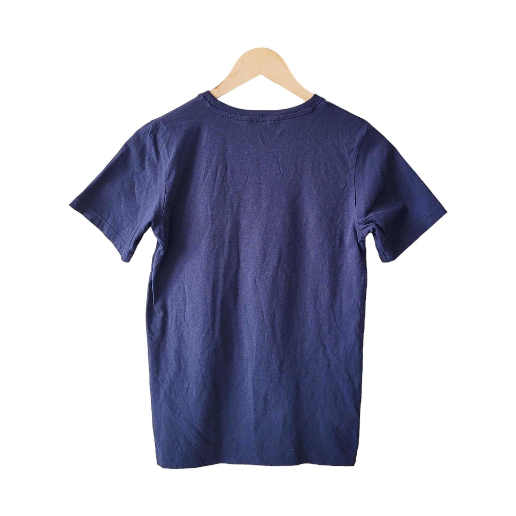 Granatowy t-shirt 146 152 H&M buldożek pies bawełna koszulka 10 12 lat