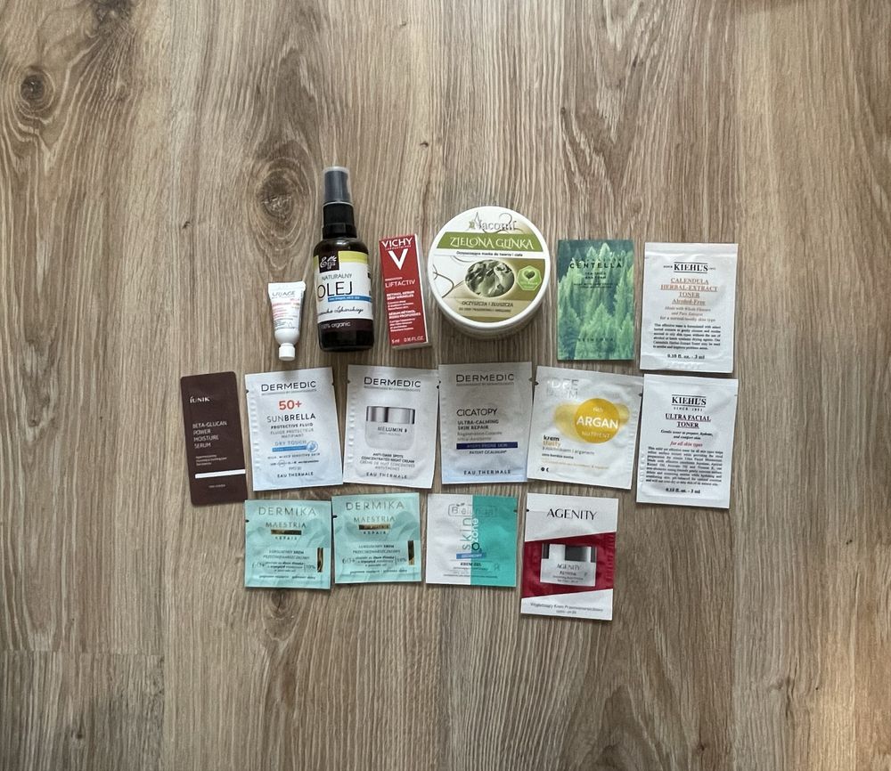 Zestaw kosmetkow i probek vichy, uriage, kiehls, iunik