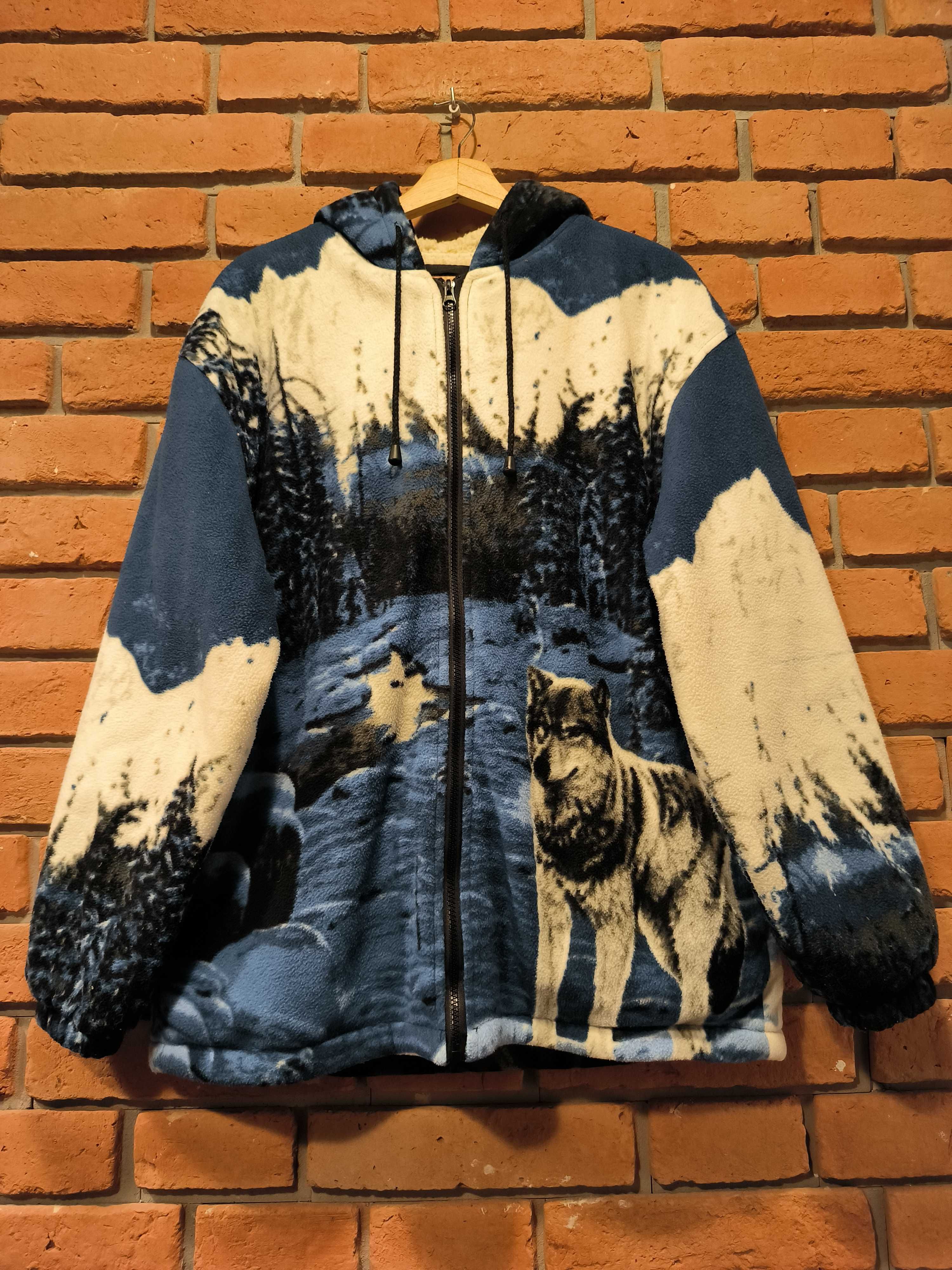 Vintage Bluza Polarowa Kurtka Gruba Ciepła Zimowy Wilki Natura Simran