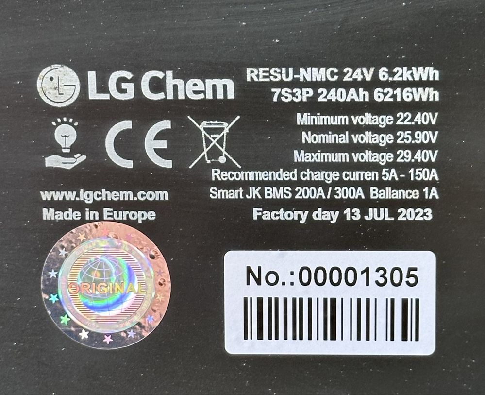 Аккумулятор LG Chem 7S3P 240Ah 6.22kWh BMS 200A для 24V інверторів