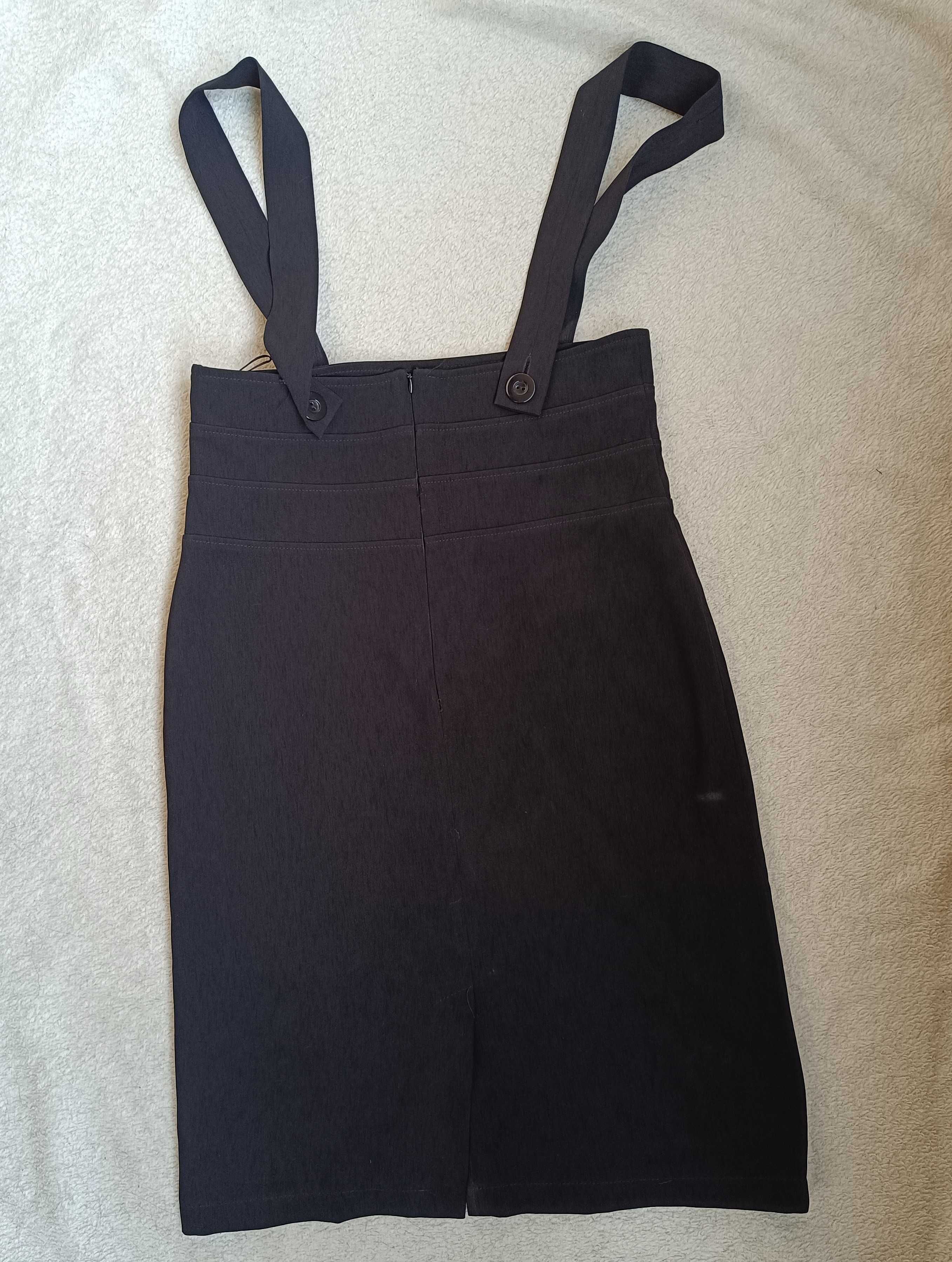 Elegancka spódniczka czarna z szelkami wizytowa, dobra jakość, roz. 44