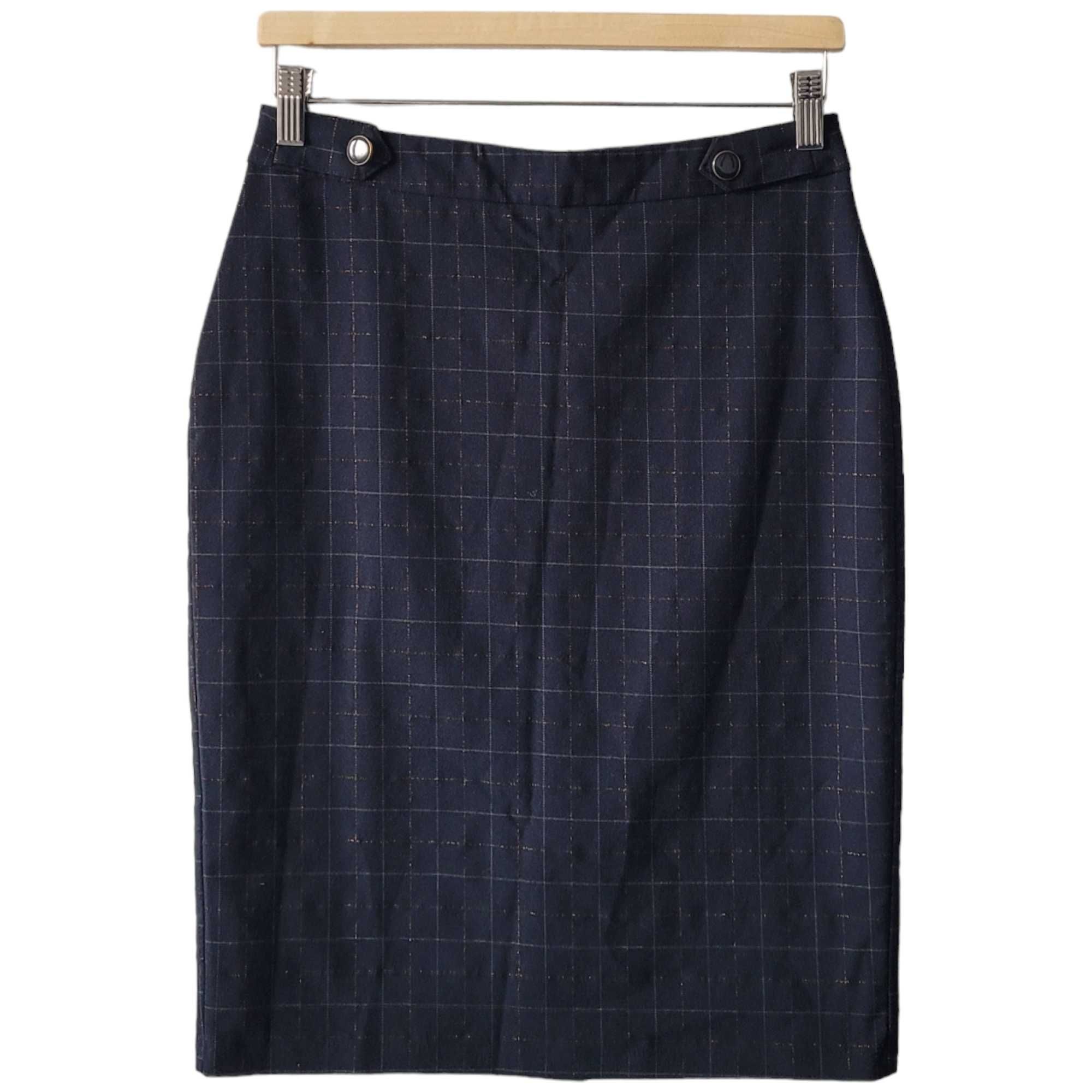 Granatowa elegancka spódnica ołówkowa w kratkę S Quiosque galowa