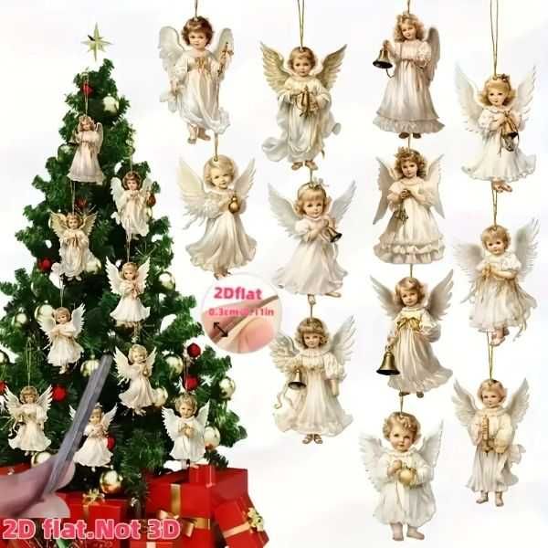 Wiszące dekoracje Anioły. Jednostronne malunki na drewnie 12 szt.