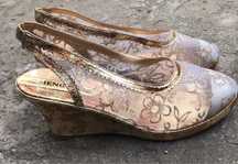 Espadryle na koturnie buty sandały odkryta pięta złote damskie 39