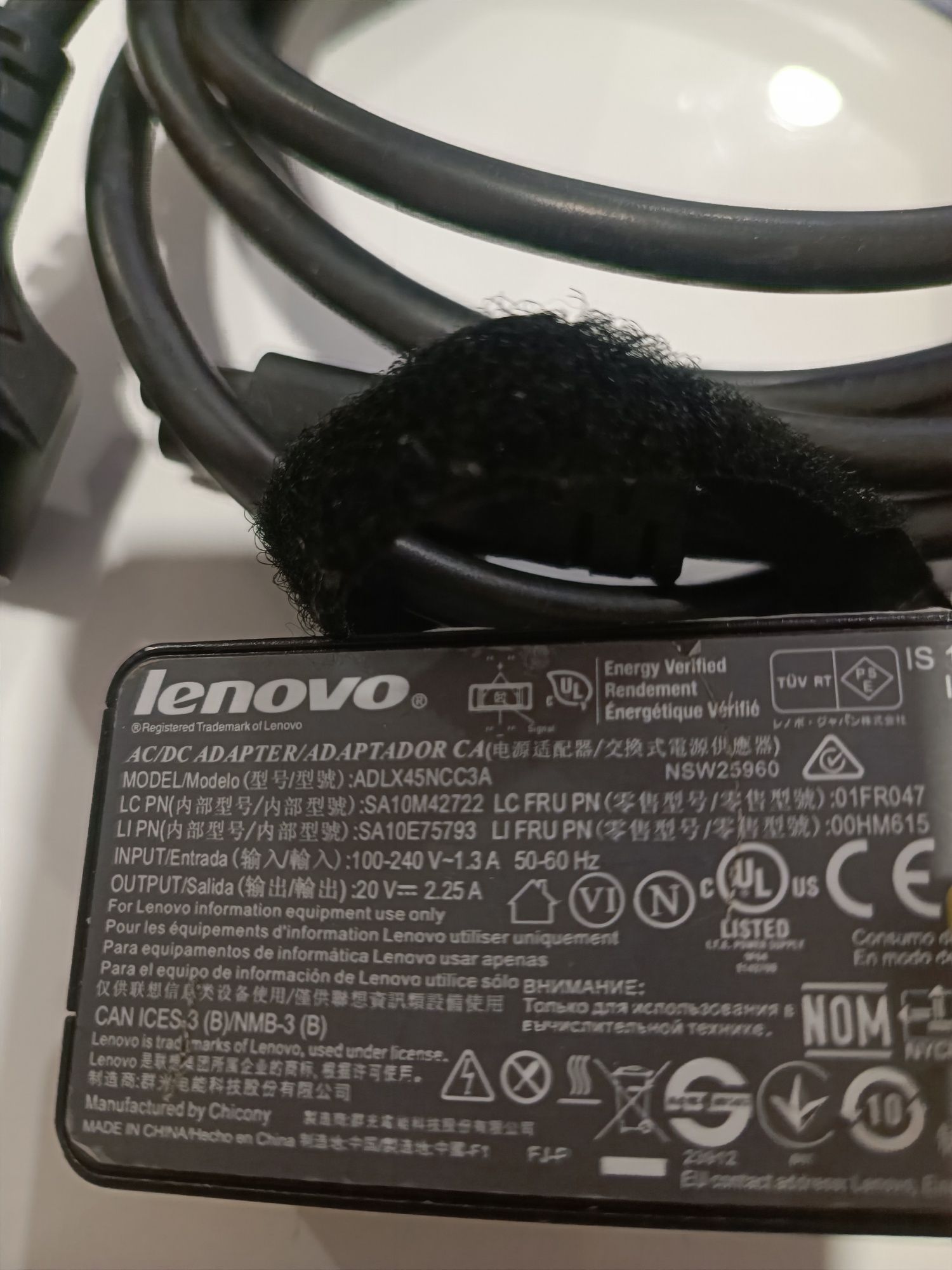 Oryginalny zasilacz Lenovo 20V 2,25A 45W wtyk prostokątny