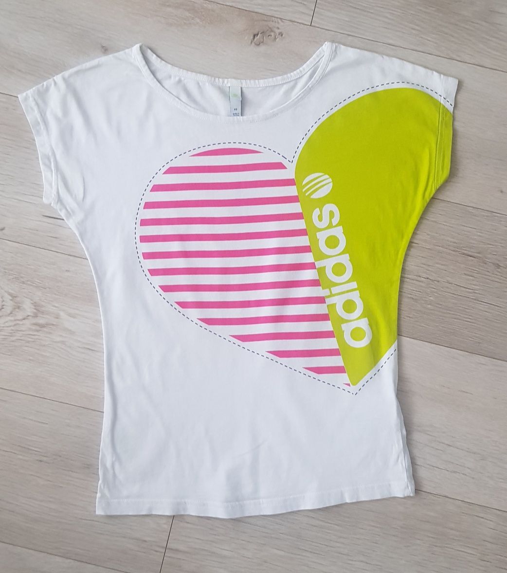 T shirt Adidas koszulka bluzka serce neon XS idealna retro vintage