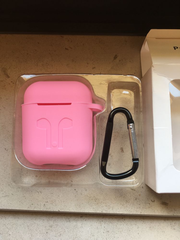 Capa de silicone para Apple Air-pods rosa com gancho