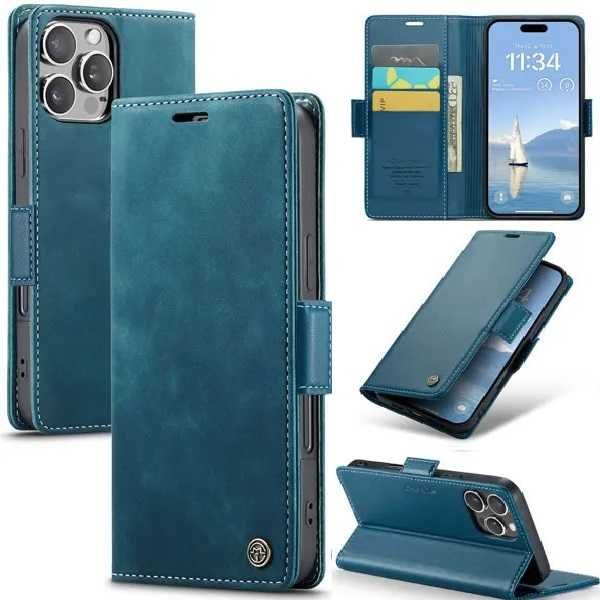 Caseme etui z klapką do iPhone 16 Pro portfel RFID zamsz niebieskie