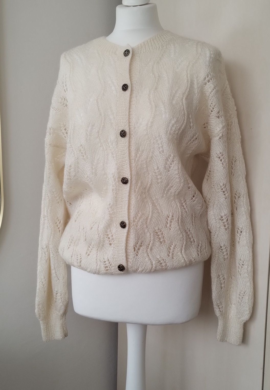 Kardigan ażurowy ręcznie robiony handmade retro oversize
