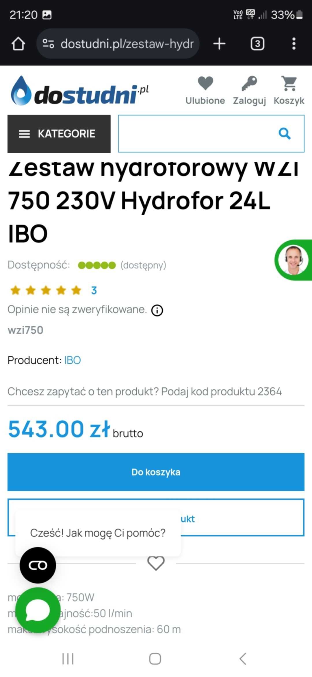 Hydrofor 24l Zestaw hydroforowy WZI 750 230V Hydrofor 24L IBO