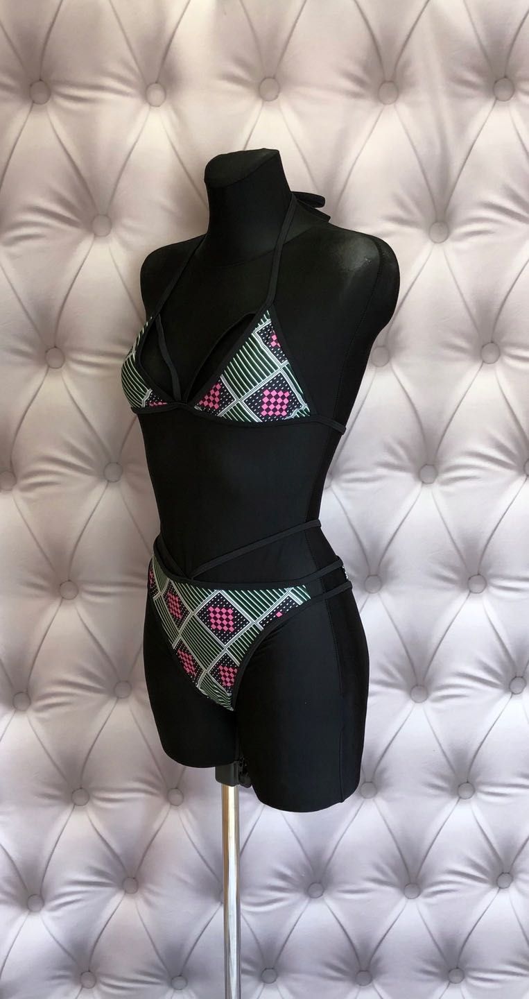Strój kąpielowy bikini geometryczny print paski XL 42